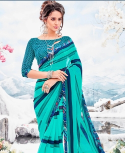 Sea Blue Georgette Printed Regular Sarees