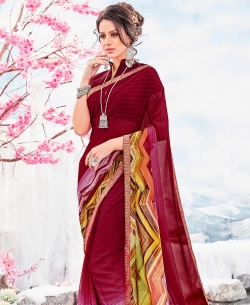 Maroon Georgette Printed Regular Sarees