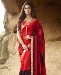 Red Pure Georgette Printed Regular Sarees