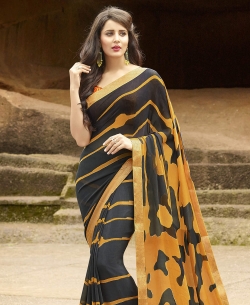 Black Pure Georgette Printed Regular Sarees