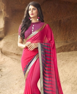 Peach Pure Georgette Printed Regular Sarees