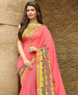 Peach Pure Georgette Printed Regular Sarees