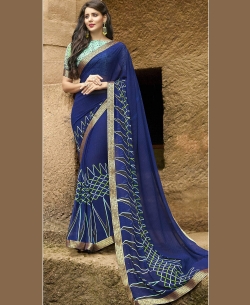 Navy Blue Pure Georgette Printed Regular Sarees