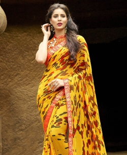 Yellow Pure Georgette Printed Regular Sarees