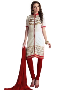 White Cotton Zari Embroidered, Lace Border Chudidhar Suits