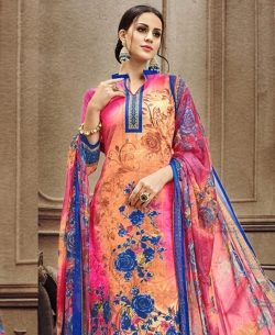 Multi Cotton Floral Design Straight Suits