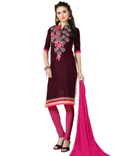 Maroon Cotton Floral Embroidered Chudidhar Suits
