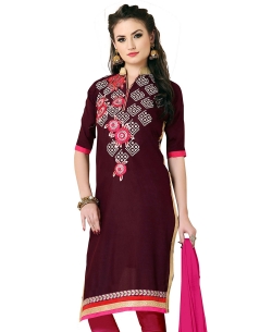 Maroon Cotton Floral Embroidered Chudidhar Suits