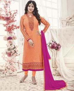 Orange Georgette Brasso Embroidery Salwar Suits