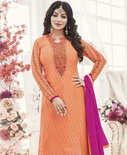 Orange Georgette Brasso Embroidery Salwar Suits