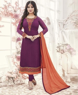 Purple Georgette Brasso Embroidery Salwar Suits