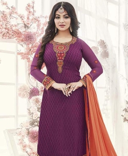 Purple Georgette Brasso Embroidery Salwar Suits