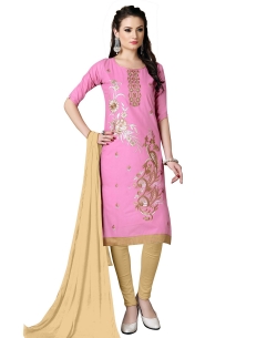 Pink Cotton Floral Embroidered Chudidhar Suits
