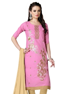 Pink Cotton Floral Embroidered Chudidhar Suits