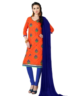 Orange Cotton Embroidered, Lace Border Chudidhar Suits