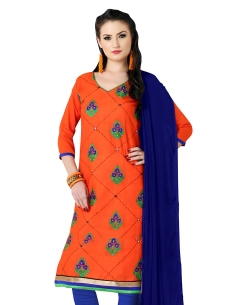 Orange Cotton Embroidered, Lace Border Chudidhar Suits