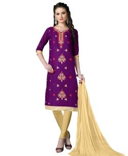 Purple Cotton Embroidered Chudidhar Suits