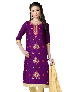 Purple Cotton Embroidered Chudidhar Suits