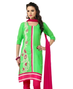 Green Cotton Resham Embroidered, Lace Border, Stone Work Chudidhar Suits