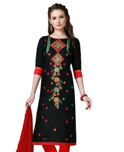 Black Cotton Floral Embroidered Chudidhar Suits
