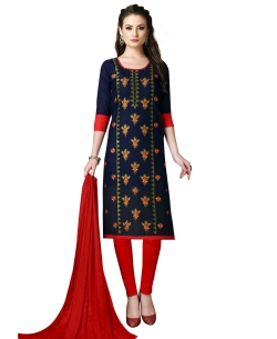 Blue Cotton Floral Embroidered Chudidhar Suits