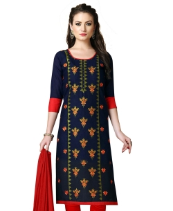 Blue Cotton Floral Embroidered Chudidhar Suits