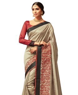Beige Uppada Silk  Jaquard Style Traditional Sarees