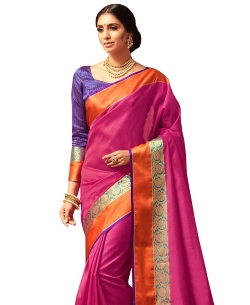 Pink Uppada Silk  Jaquard Style Traditional Sarees