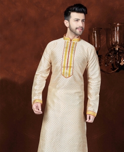 Off White Matka Silk Embroidery Kurta Pajama