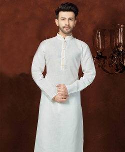 Off White Cotton Embroidery Kurta Pajama