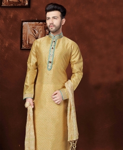 Beige Banglori Silk Embroidery Kurta Pajama