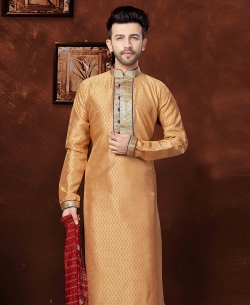 Beige Banglori Silk Embroidery Kurta Pajama