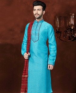 Sky Blue Banglori Silk Embroidery Kurta Pajama