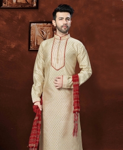 Cream Banglori Silk Embroidery Kurta Pajama