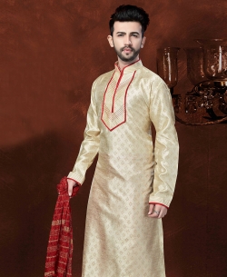 Cream Banglori Silk Embroidery Kurta Pajama