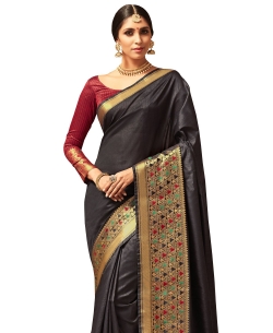 Black Uppada Silk  Jaquard Style Traditional Sarees