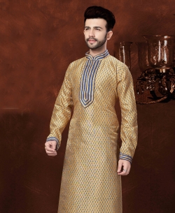 Beige Banglori Silk Embroidery Kurta Pajama