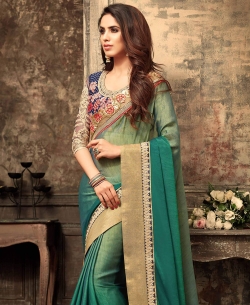Greenish Crepe Silk Border Work Border Sarees