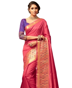 Pink Uppada Silk  Jaquard Style Traditional Sarees