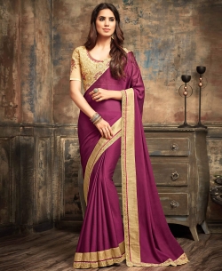 Dark Purple Georgette Border Work Border Sarees