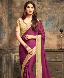 Dark Purple Georgette Border Work Border Sarees