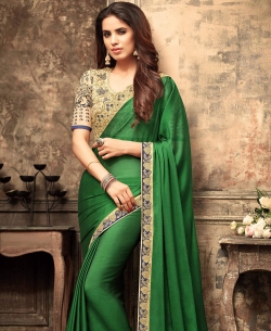 Green Georgette Border Work Border Sarees