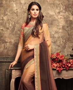 Brown Crepe Silk Border Work Border Sarees