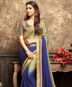 Golden Two Tone Georgette Shaded Border Work Border Sarees