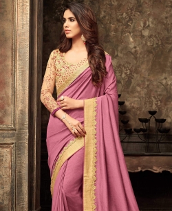 Light Purple Georgette Border Work Border Sarees