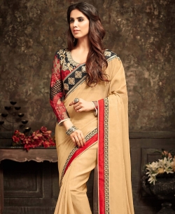 Beige Crepe Silk Border Work Border Sarees