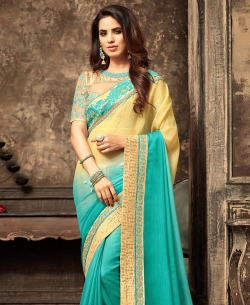 Blue Crepe Chiffon With Shaded Pallu Border Work Border Sarees