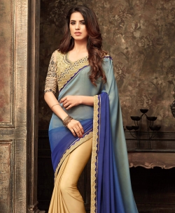 Blue Two Tone Georgette With Shaded Pallu Border Work Half And Half Sarees