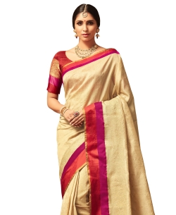 Beige Uppada Silk  Jaquard Style Traditional Sarees