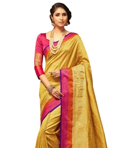 Yellow Uppada Silk  Jaquard Style Traditional Sarees